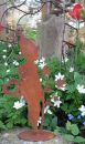 Standfigur Elfenjunge mit Blumen 30 cm, Eisen Rost reduziert