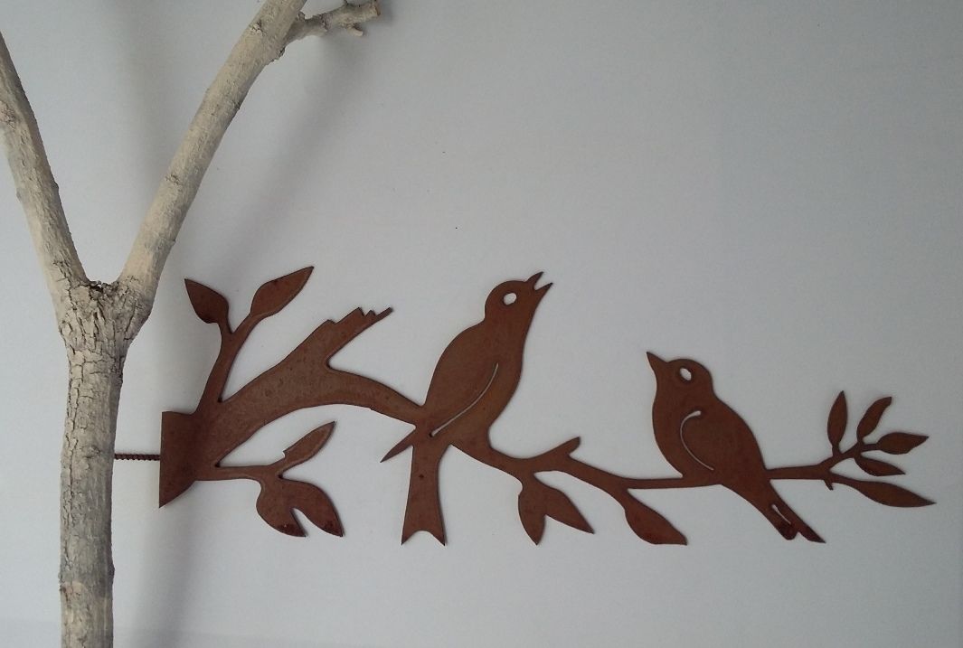 Vogelpaar auf Zweig 43 x 15 cm Eisen Rost