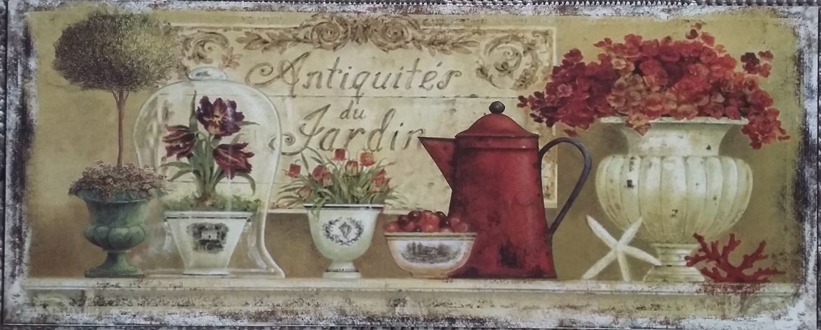Blechbild "Antiquités du Jardin" 50 x20 cm