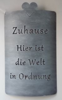 Schild mit Spruch "Zuhause ...." Metall 41 cm
